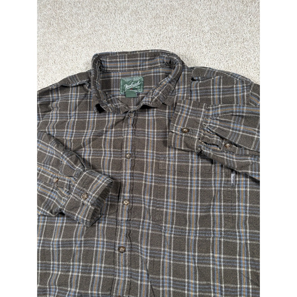 Woolrich Flannel Shirt Mens XXL Brown Plaid Long Sleeve Button Up Vintage Cotton